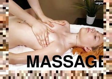 Virgin teen Roka enjoys her arms relax during massage