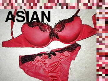 asia, mastubasi, homo, handjob-seks-dengan-tangan-wanita-pada-penis-laki-laki, pijat, celana-dalam-wanita, sperma, bh