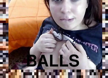 Girl balls deep throats guys cock as he tries to give