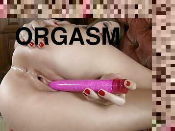 masturbation, orgasm, leksak, porrstjärna, ensam, brunett