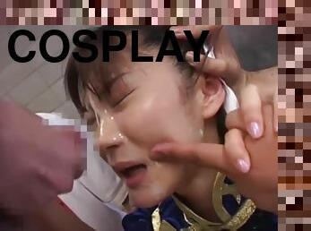 Chun-Li Cosplay Japanese Babe groped in huge bukkake gangbang