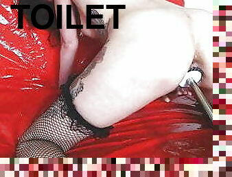 Crazy slut gets her cunt fucked with a toilet brush