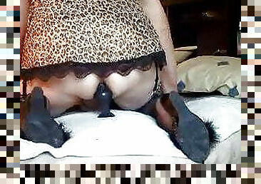 Leopard Lingerie with Black Knobby Vibrator.