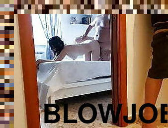 The plumber spies on us while we fuck and I give him a blowjob