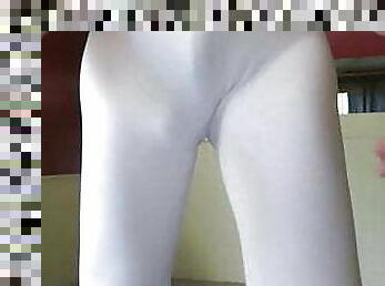 My slut ass cheeks and bulge in skin-tight white spandex.