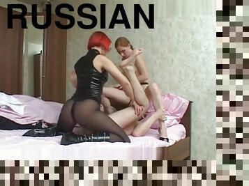 Two russian strapon ladies dominate a guy