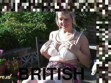 British housewife Alexa shows her big natural tits and masturbates outside