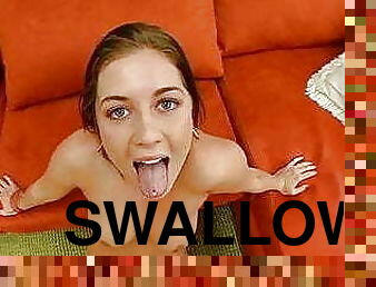 Look at the camera and swallow