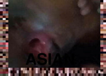 Chav lad fucks Asian gaping pussy with creampie