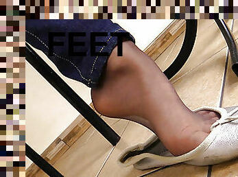 collants, ados, compilation, pieds, bas, point-de-vue, fétiche, en-nylon