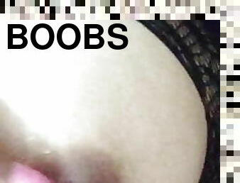 Biig boobs licking ice cube