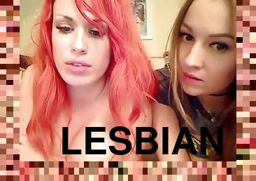Lesbian redhead sows her huge tits