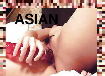 asiatique, énorme, masturbation, amateur, jouet, gode