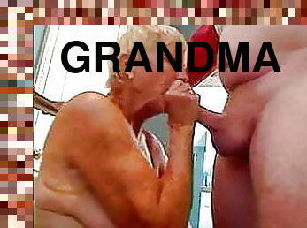 Grandma sucks grandpa cock and get cum on breast