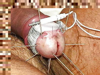 Needled cockhead under heavy electro torture