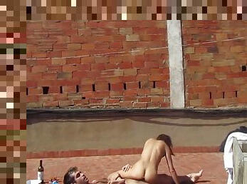 Amateur Couple Fucking At The Terrace, Outside Sex