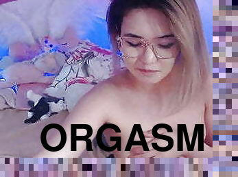 asiatisk, onani, gammel, orgasme, sprøjte, 18-årige, dildo, ældre