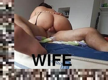 Unfaithful wife having a threesome with neighbors, she DOES NOT WANT TO MOAN so as not to make noise