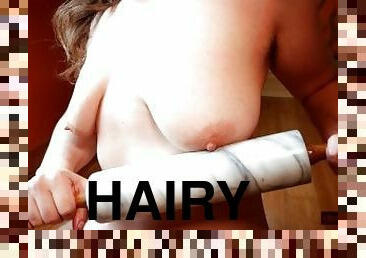 Fan Request: Hairy MILF Squashes Saggy Tits With Rolling Pin, Then Humps It