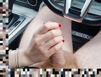 Millie Addison strokes cock as cars drive passed, HUGE SLO-MO CUMSHOT