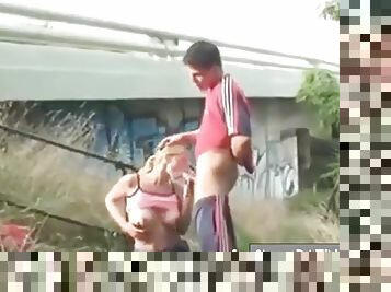 Couple Exhibe And Makes Love Outdoor