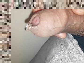 Jerking my uncircumcised cock to a thick and hard cumshot explosion, small hard penis masturbation