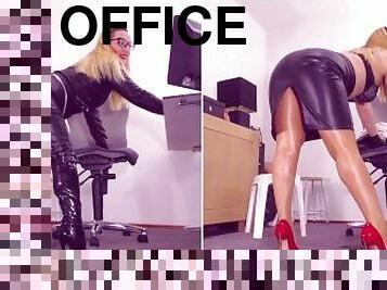 birou-office, joc-cu-chiloteii, secretara, fetish, cizme, nylon, piele, piciore, atata