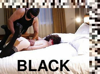 Black Masked Intruder Masturbates White Pussy - Interracial