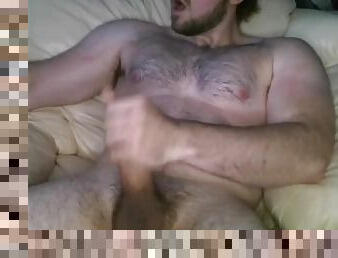 Thick dick hairy stud makes himself cum