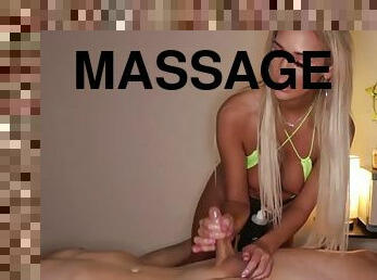 Kinky handjob masseuse in lingerie jerk off customers cock