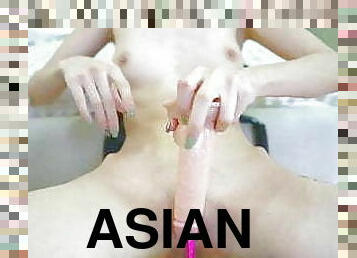 asiatisk, onani, fisse-pussy, anal, kæmpestor-pik, teenager, snæver, cowgirl, tatovering, pik