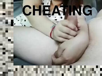 Cheating wife give handjob to stranger in car
