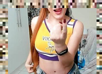 naughty redhead cheerleader takes off her clothes and is filmed by the neighbor