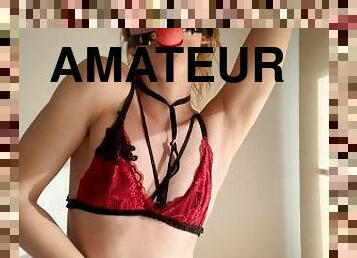 amateur, ados, jouet, lingerie, belle, parfait, solo, dure, petits-seins