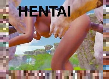 melampau, raksasa, dubur, zakar-besar, tegar, dua-kali-ganda, pov, hentai, menunggang, 3d