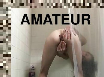 Some shower fun sucking & fucking my dildo until I cum hard, starring my anal plug & vibrator