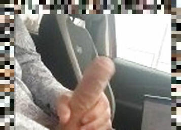 Public car wank, dogging, exhibition, nearly CAUGHT, big cock masturbated outside outdoors, cumming