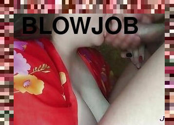 Girl paid for repair with deep blowjob. Face covered with cum
