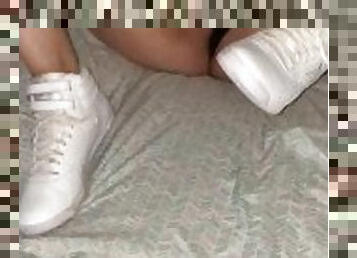 Slutty amateur wife masterbates in worn sneakers