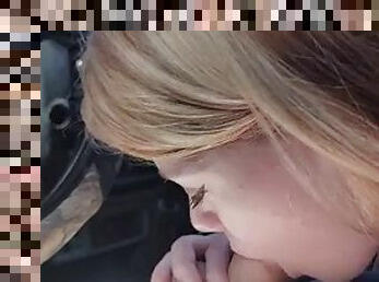 Cute teen eagerly sucks cock to cum in the car