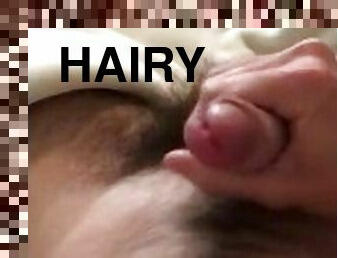 Hairy 18 year old jerks his uncut dick until he cums