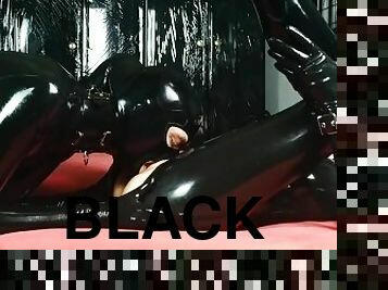 Black latex sex on red bed sheet #1