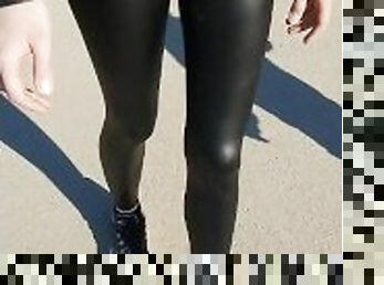 Shiny Leggings Walking Candid Voyeur