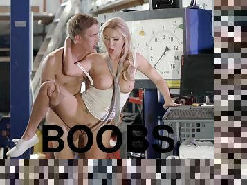 Georgie Lyall In Female Mechanic With Big Boobs Gives Titjob And Takes A Cock In The Garage
