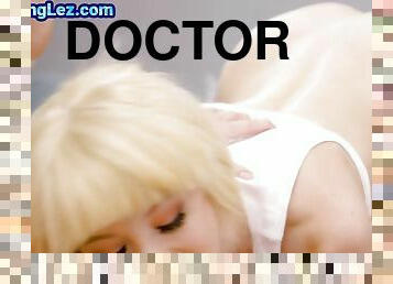Lez doctor fingers and licks squirting girlfriend at work