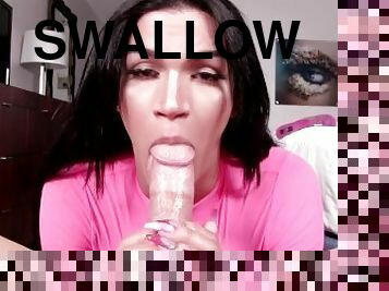 trans latina stunner swallows your cock