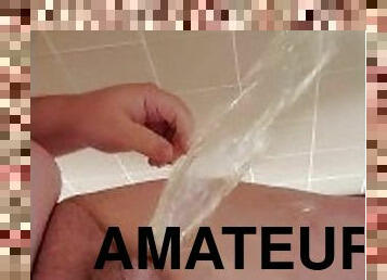 Uncut Piss in Shower with Pre-cum Dribble