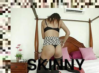 Skinny Thai gogo slut bent over and fucked hard