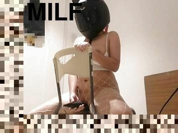 Milf sitting on chair playing wonderful toys