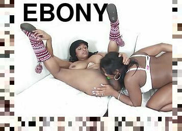 Chubby Ebony Lesbians Playing With Dildos